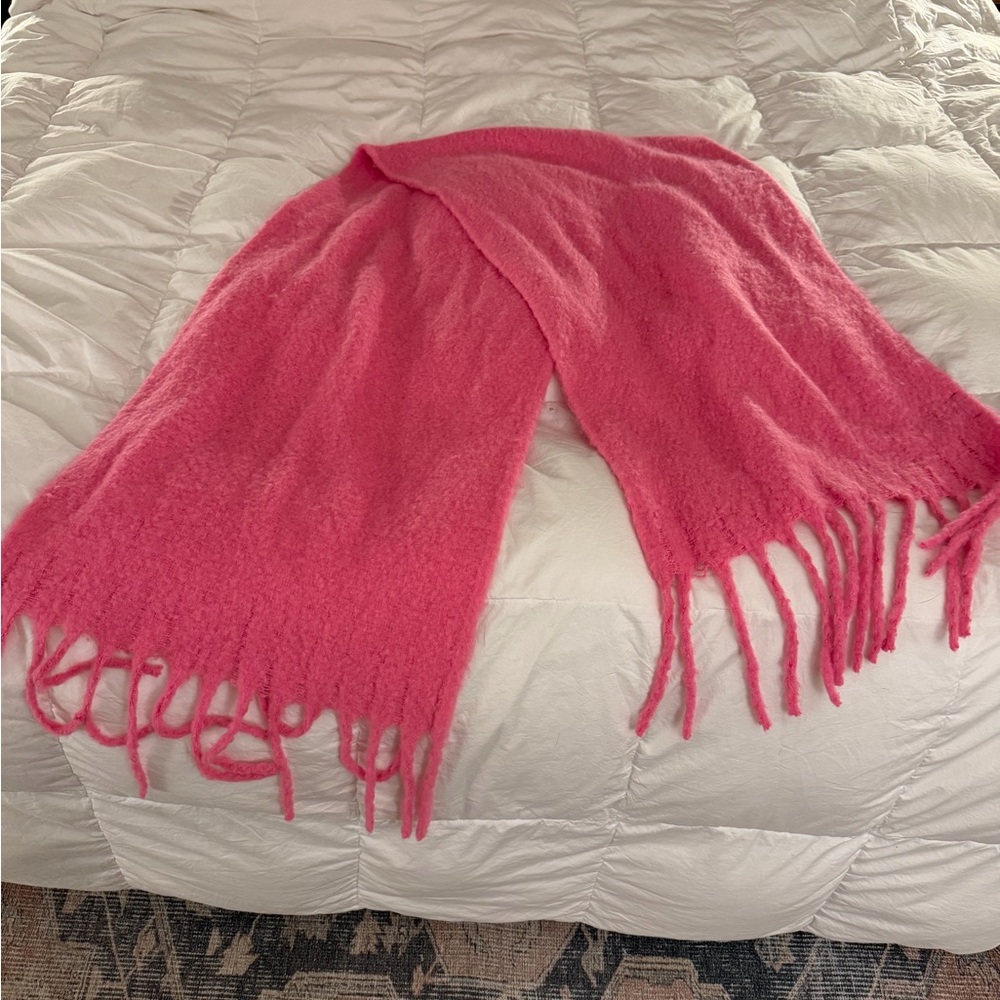 Anthropologie Hot Pink Fringe Mohair Blend Scarf